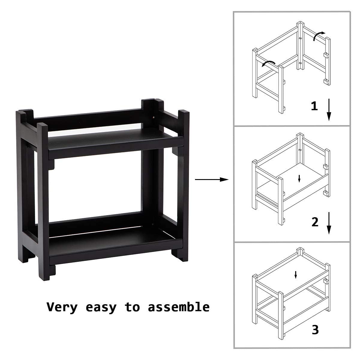 Gobam Cosmetic Organizer Multi-Function Vanity Makeup Organizer Holder For Bathroom, Assemble Easily No Screws, Black Bamboo