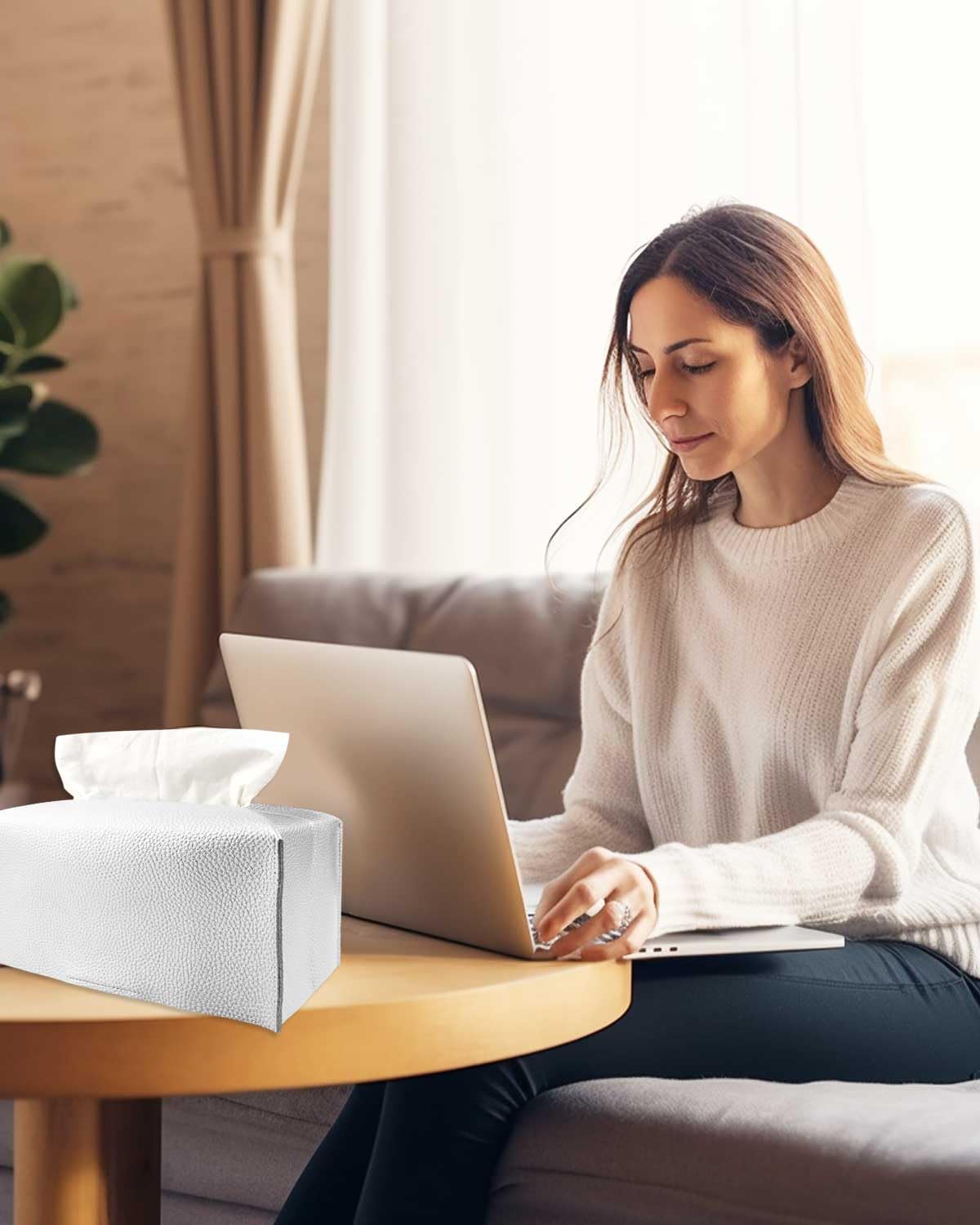 Silver Tissue Box Cover Rectangular - Plus Size Large Tissue Box Cover Rectangle [Jesmini] Faux Leather Tissue Box Holder Long F