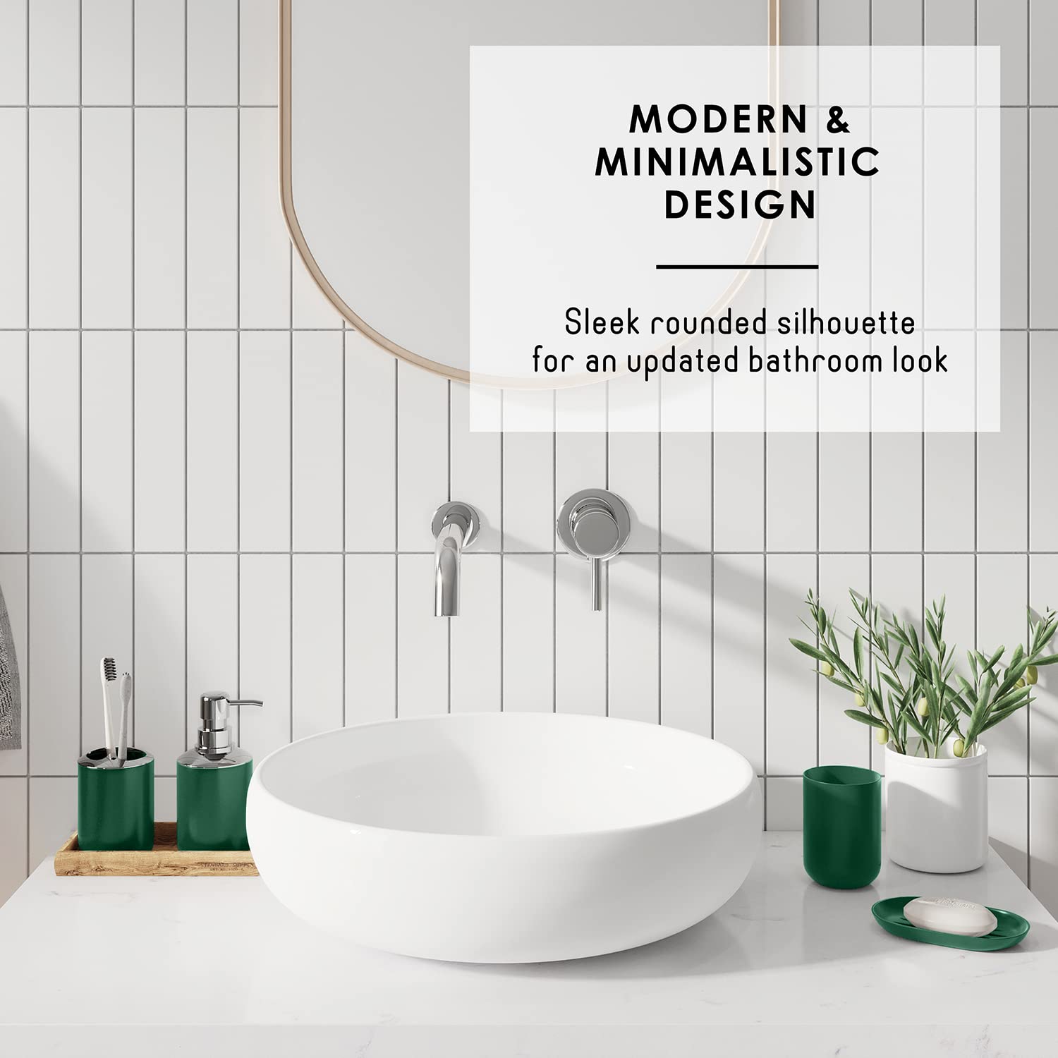 Clara Clark Bathroom Set - Green Bathroom Accessories Set  20PC Bathroom Accessory Set  Shower Curtain Set with Liner  Toothbrush Holder  Soap Dispenser  Soap Dish  Toilet Brush Holder  and Trash Can