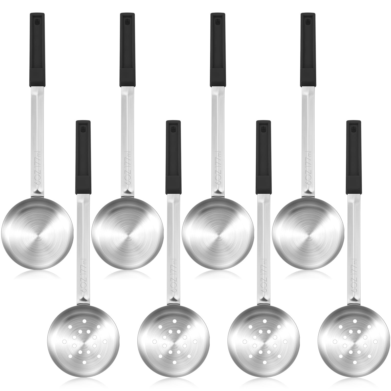 Teenyyou 8 Pcs Portion Control Serving Spoons Scoops, Black, 6 oz