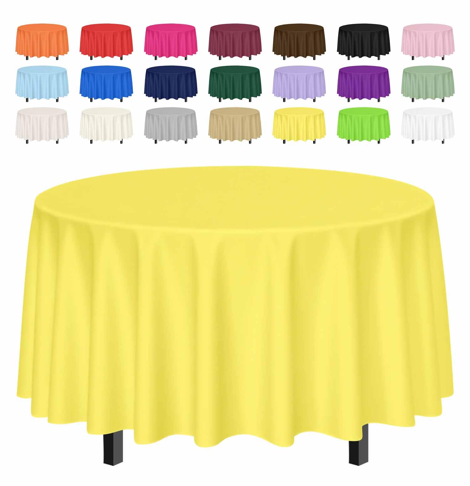 SietDESEO 2 Pack Yellow Tablecloth Round 84 x 84 Plastic Table Cover Waterproof Yellow Table Cloth Disposable for Wedding Birthd