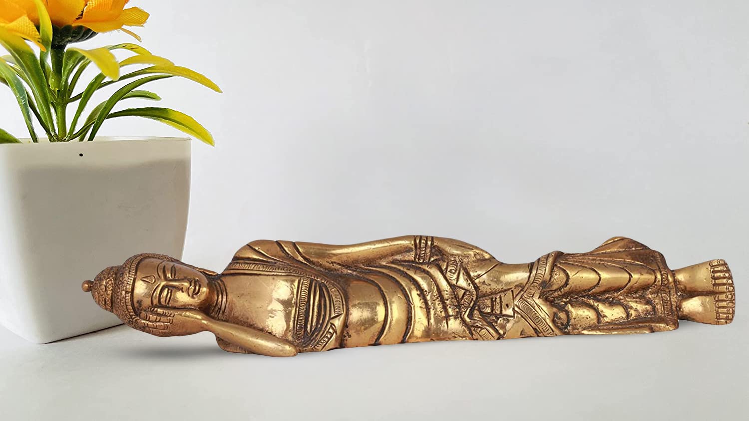 Kartique Brass Buddha Sleeping On Right Hand