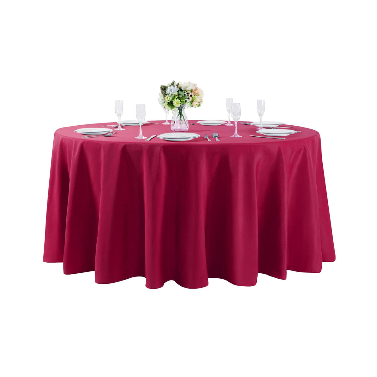 108 Inch Round Tablecloth Washable Polyester Table Cloth Decorative Table Cover For Wedding Party Dining Banquet(108 Inch,Burgun