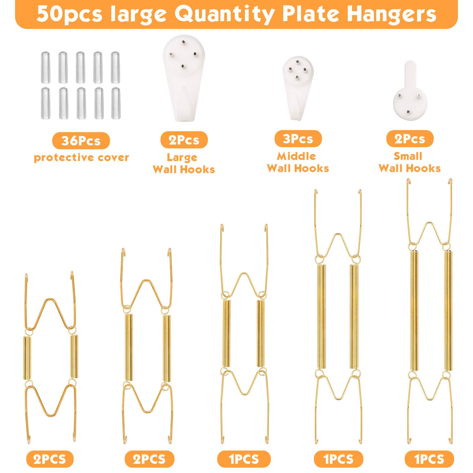 Tetutor 7 pcs Plate Hangers for The Wall, 4/6/8/10/12 Inch Invisible Decorative Wall Plate Hangers, Stainless Steel Plates Walls