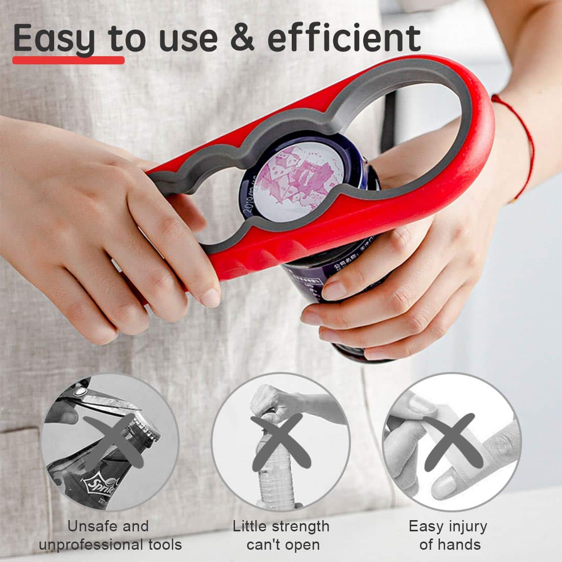 Jar Bottle Opener Non Slip Jar Gripper - Pad Rubber Jar Can Lid Opener,5 In 1 Multi Function Non-Slip Opener For Weak,Senior, Ar