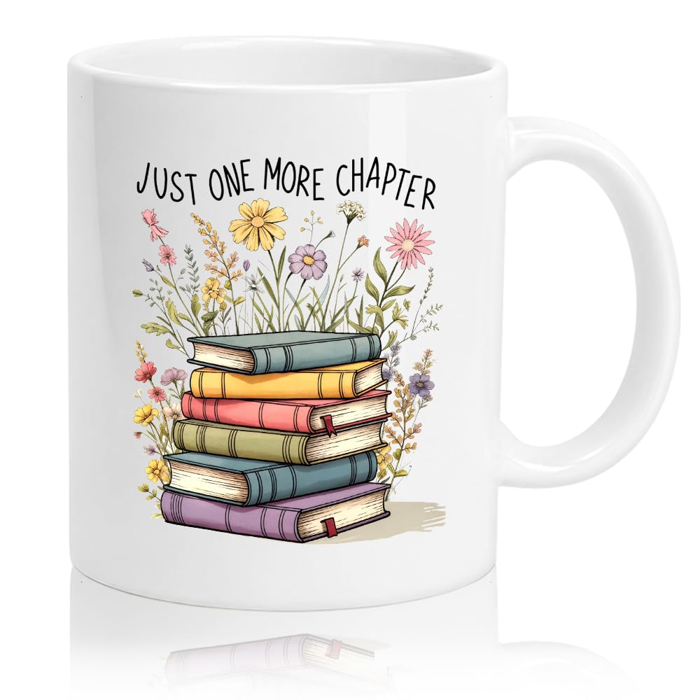 MGLZXLU Just One More Chapter Mug, Bookworm Mug, Funny Reading Quote Coffee Cup Gifts for Women Men Book Club Book Lover Bookish