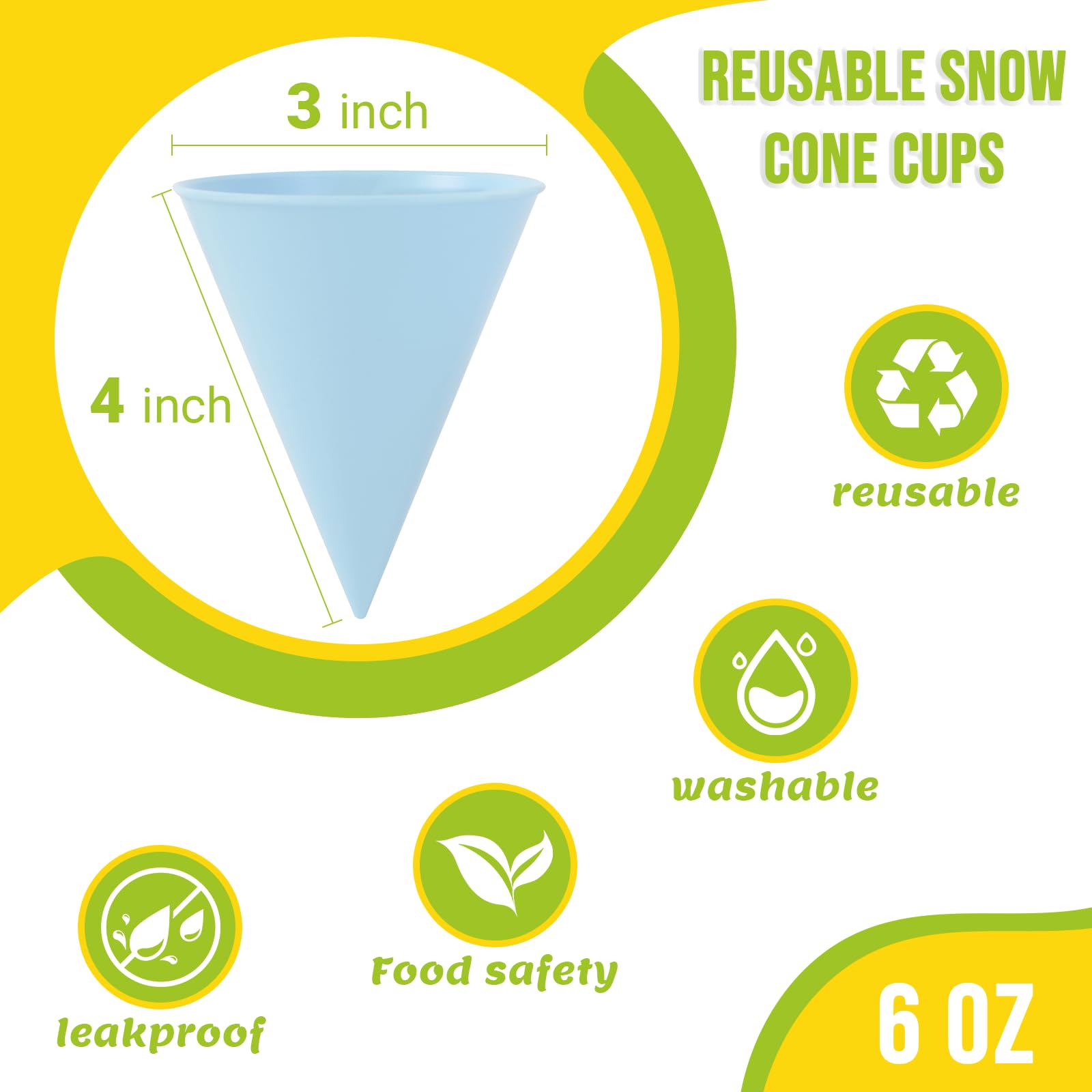 6-Pack Reusable Snow Cone Cups: Durable Plastic Cups For Your Snow Cone Maker - Leakproof Shaved Ice Cups - Ideal For Slushies,