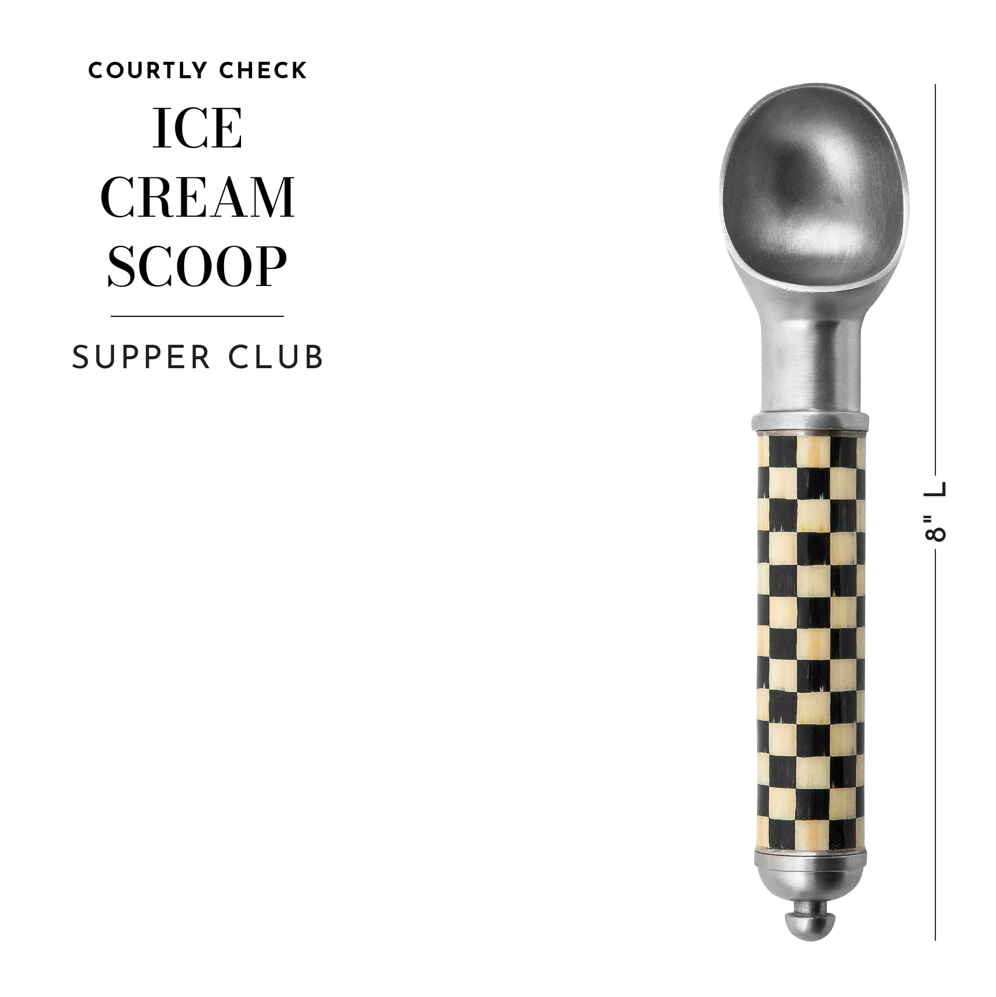 Mackenzie-Childs Courtly Check Supper Club Ice Cream Scoop, Decorative Aluminum Ice Cream Scoop, Ice Cream Accessories