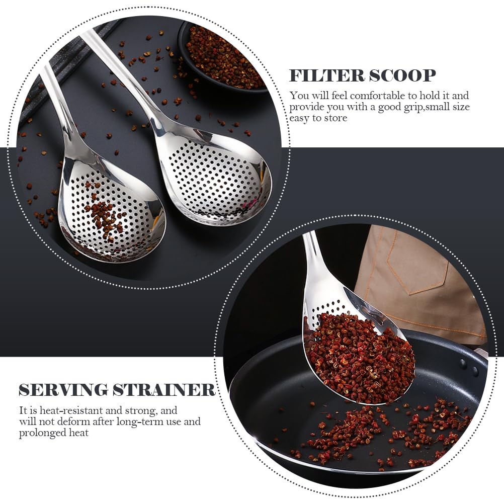 Hemoton Skimmer Spoon Stainless Steel Slotted Spoon Ladle Kitchen Cooking Utensil For Hot Pot Soup Oil Draining Frying