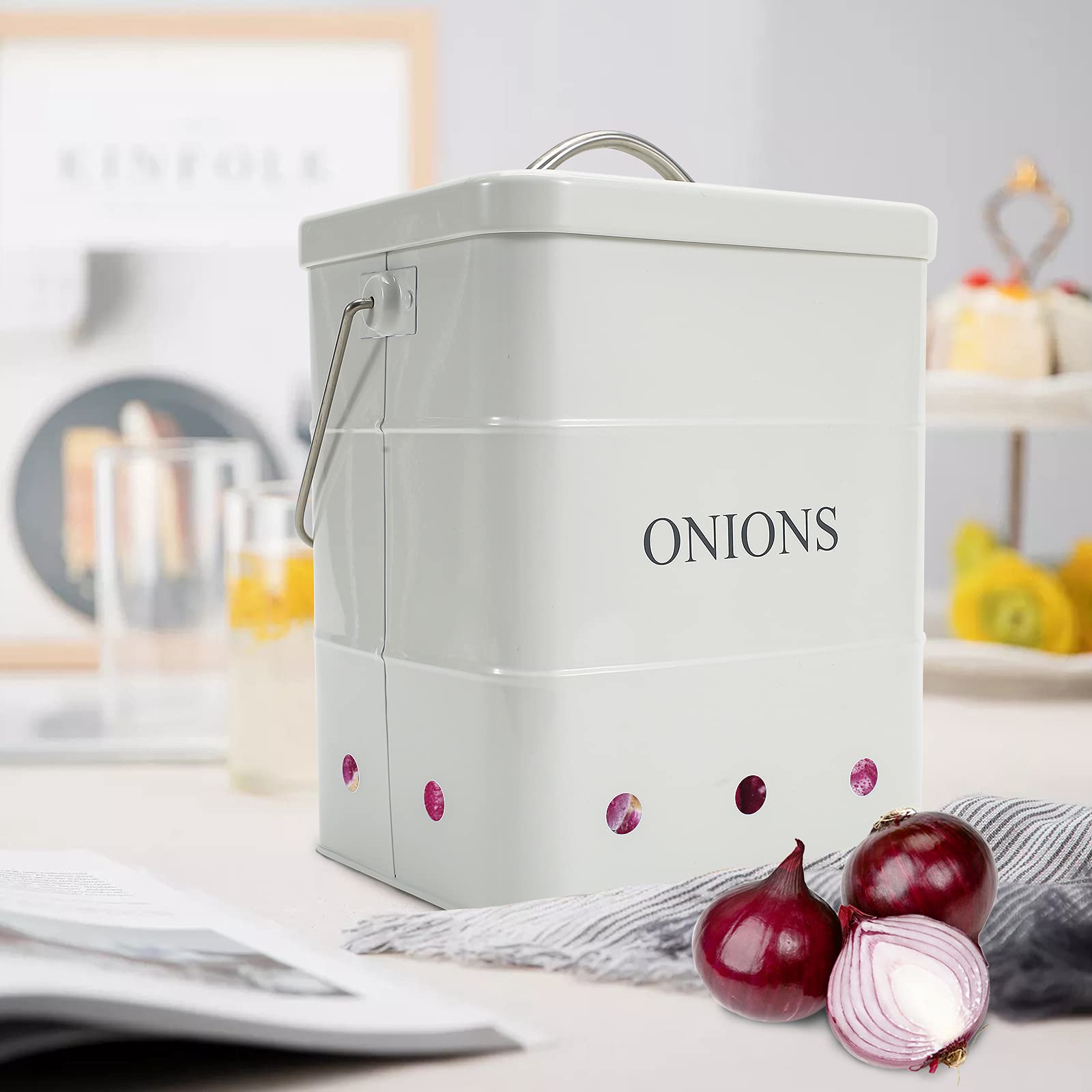 Xbopetda Onion Storage Bin, Metal Storage Tin For Onion, Kitchen Storage Canister With Aerating Tin Storage Holes - Kitchen Pant