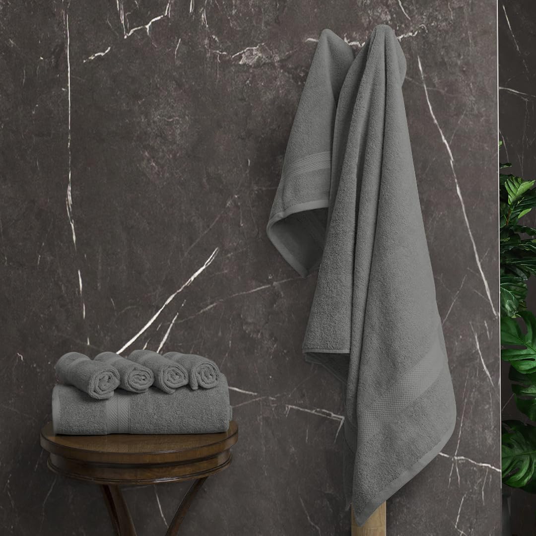 Avalon Towels Luxury 8 Piece Towels Set, 2 Bath Towels, 2 Hand Towels And 4 Washcloths, 600 Gsm 100% Ring Spun Cotton Highly Abs