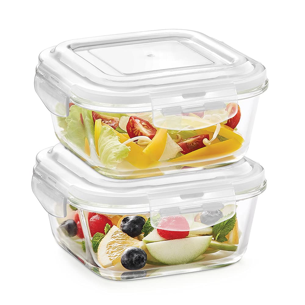 Borosil Klip  N  Store Microwavable Square Glass Dish With Lid  (Transparent, 320 Ml), Set Of 2