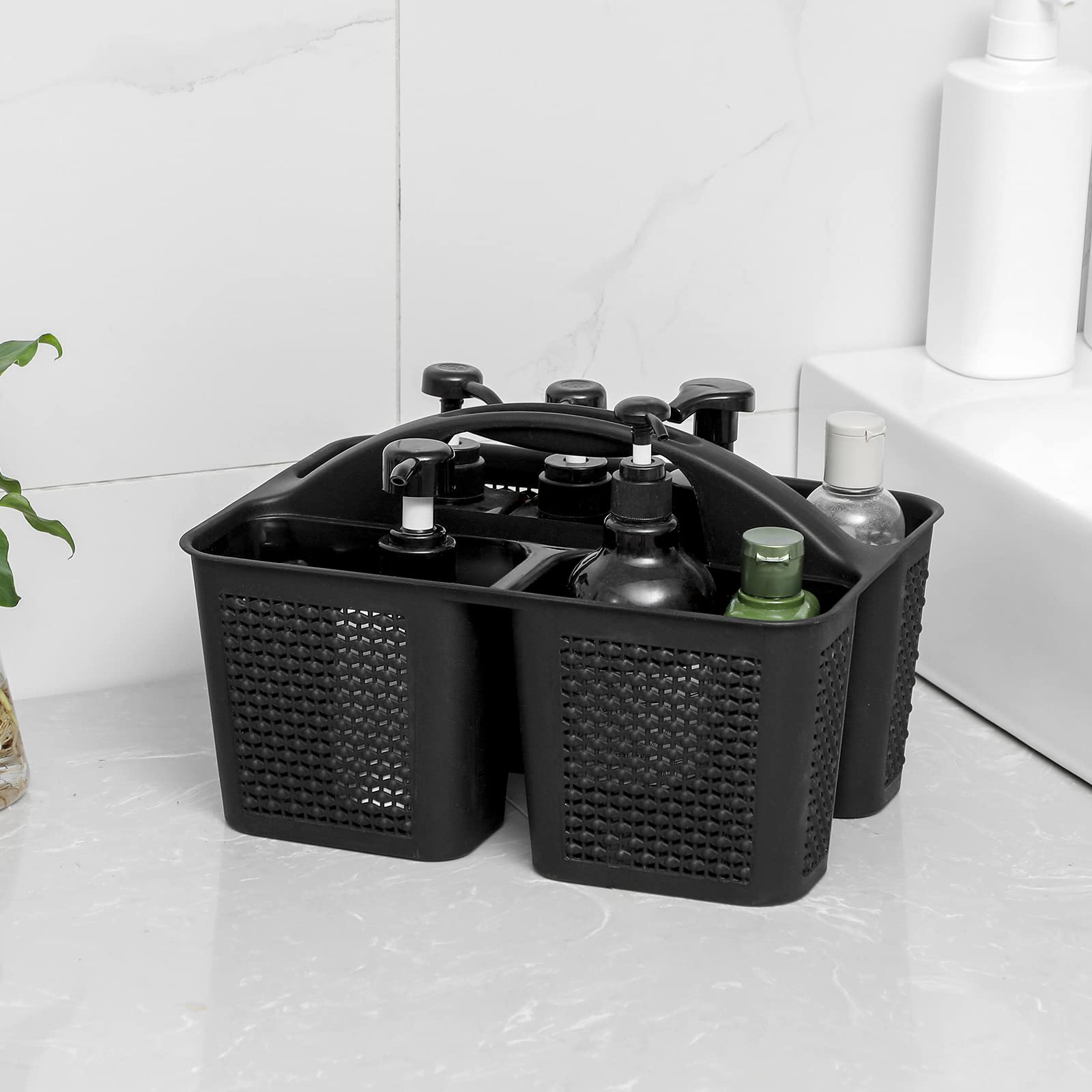 UUJOLY Plastic Portable Shower Caddy Basket Bucket  Cleaning Shower Basket with Handle Compartments Storage Basket Organizer for Bathroom Kitchen College Dorm Sink  Black