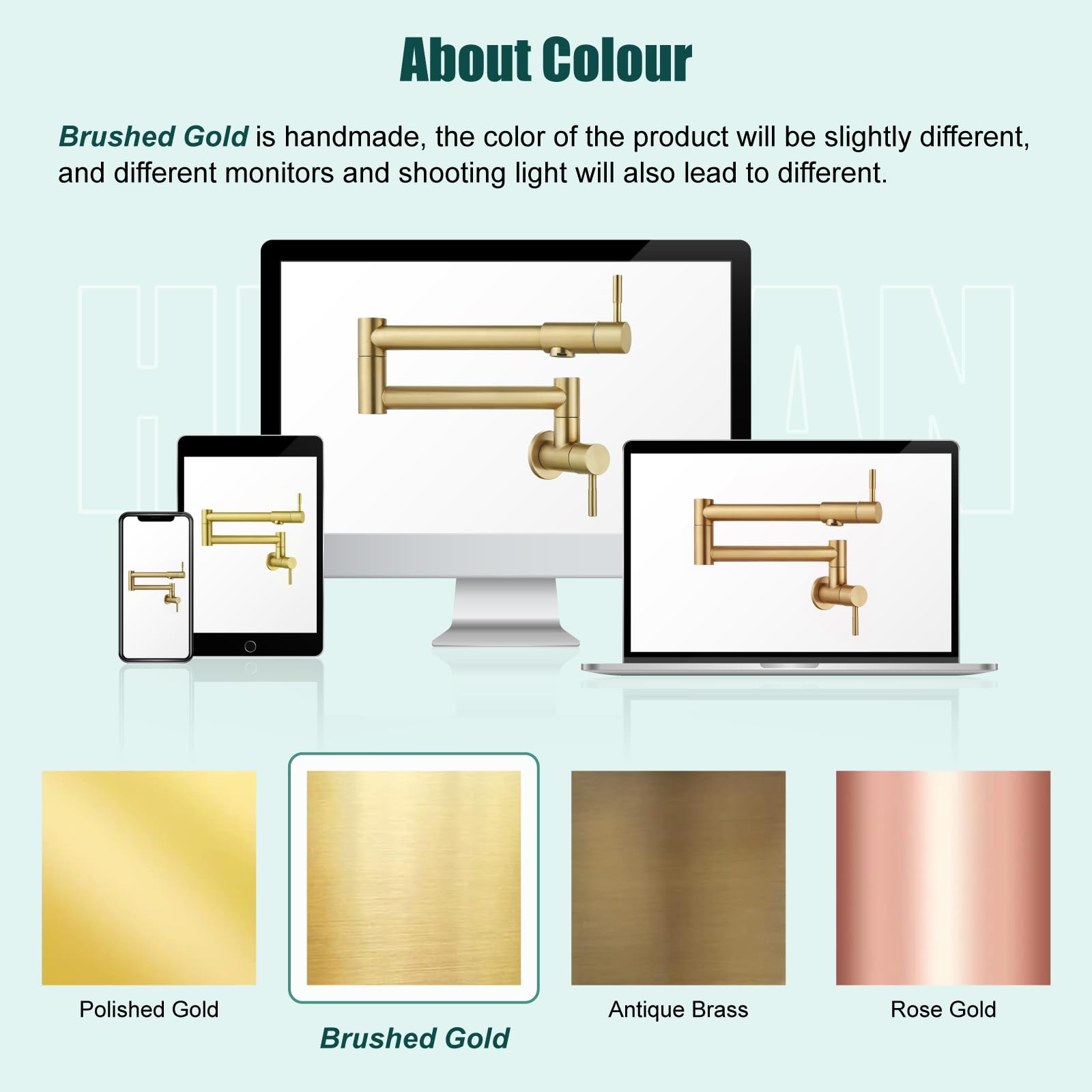 Heyalan Brushed Gold Pot Filler Faucet 19 Inch Folding Stretchable Wall Mount Kitchen Restaurant Faucet SUS304 Stainless Steel with Double Joint Swing Arm Single Hole Two Handles Commercial NPT