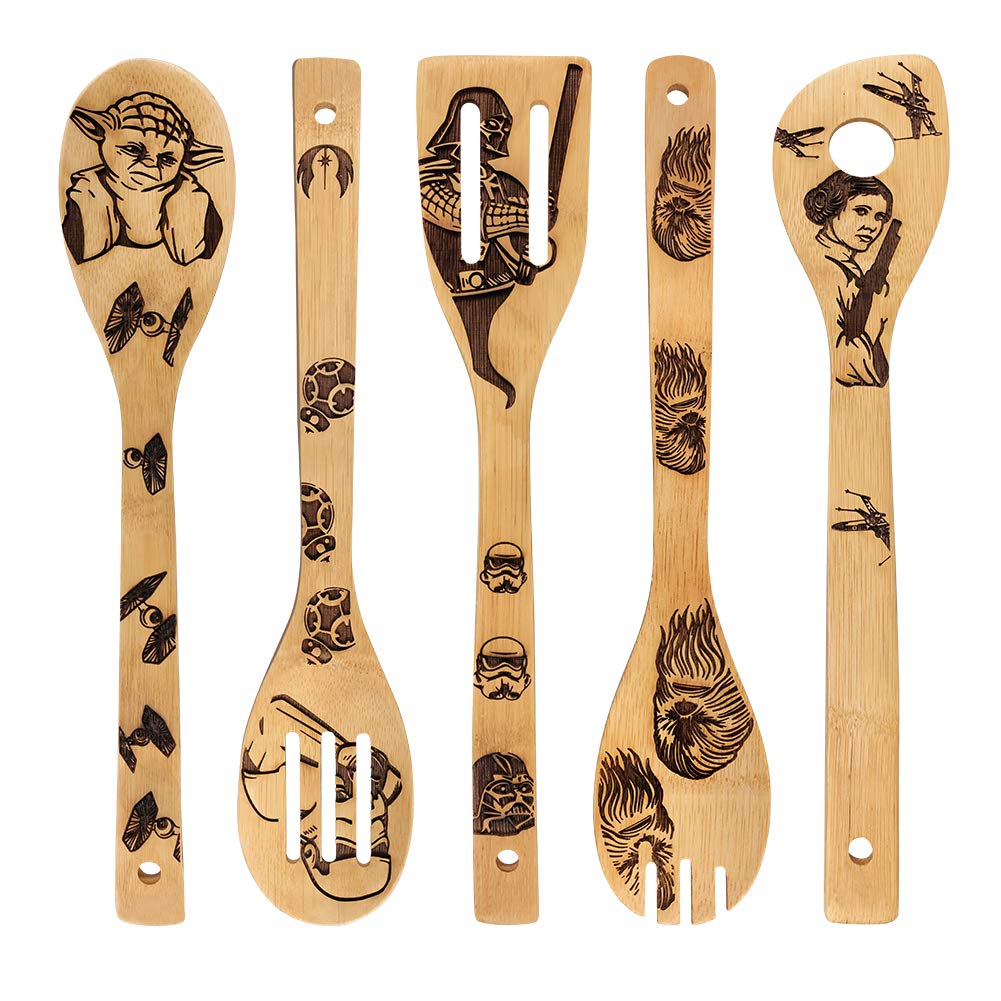 Star War Burned Wooden Spoons Utensil Set Gift Idea Cooking Serving Utensils Natural Bamboo Kitchen House Warming Presents Slott