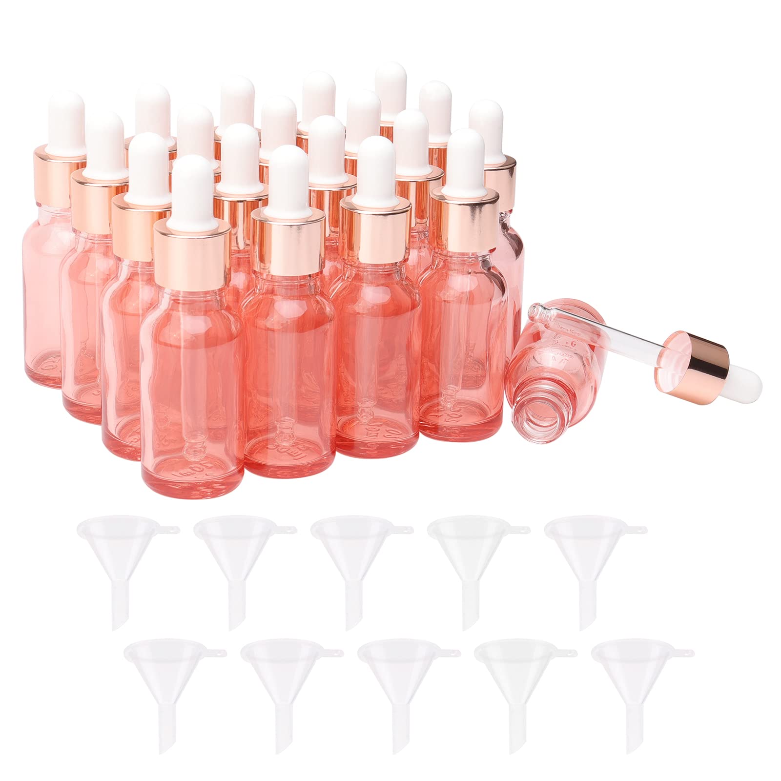 JIUWU 20Pcs 20ml 2/3oz Pink Glass Dropper Bottles