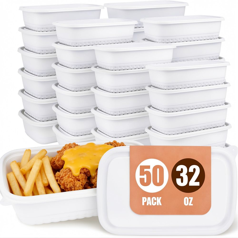 50 Pack Meal Prep Container Reusable Lunch Boxes 32oz Sugarcane Leakproof Salad Bowls Disposable Takeout Container To Go Food St