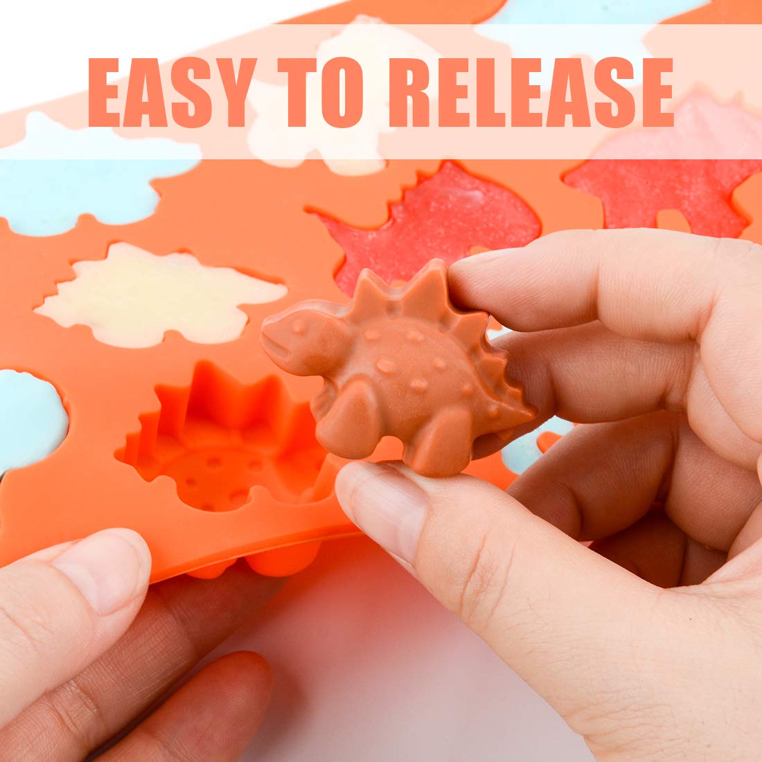 2 Sized Dinosaur Candy Molds Gummy Molds - Regular And Mini Size Dinosaur Silicone Chocolate Molds Nonstick Set Of 5 Including T