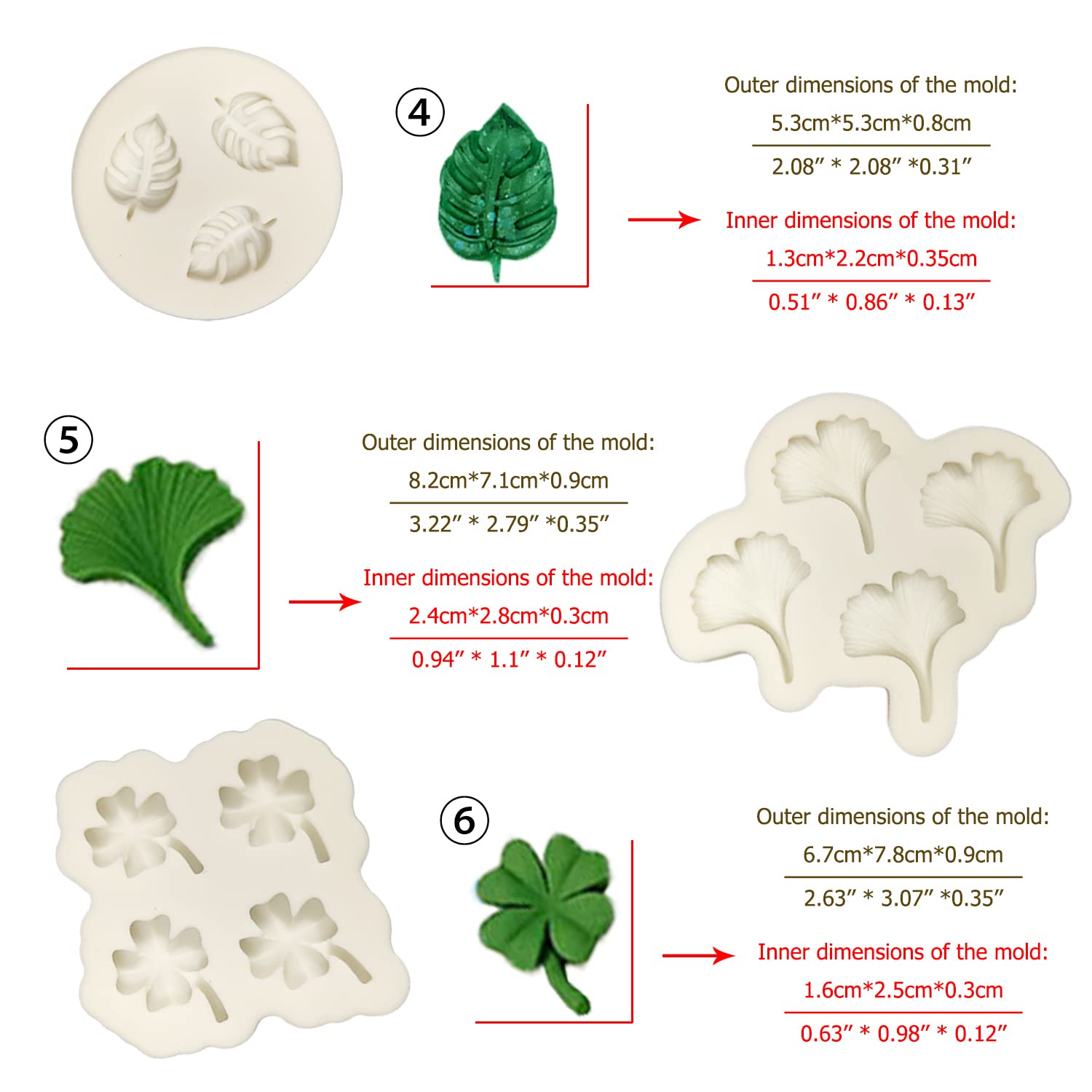 7 Pcs Leaf Fondant Mold Set, Veinardyl Handmade Silicone Resin Molds Hawaiian Cake Mold Baking Mould For Candy Chocolate Gum Pas