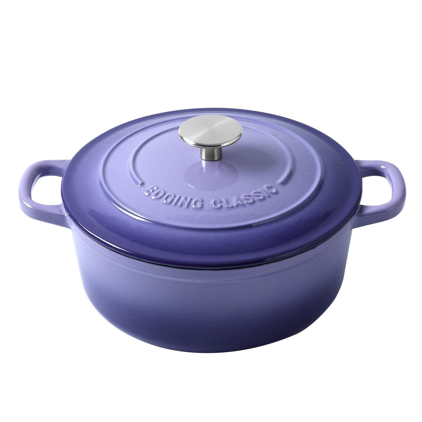 Edging Casting Enameled Cast Iron Covered 5.5 Quart Dutch Oven With Dual Handle, Purple