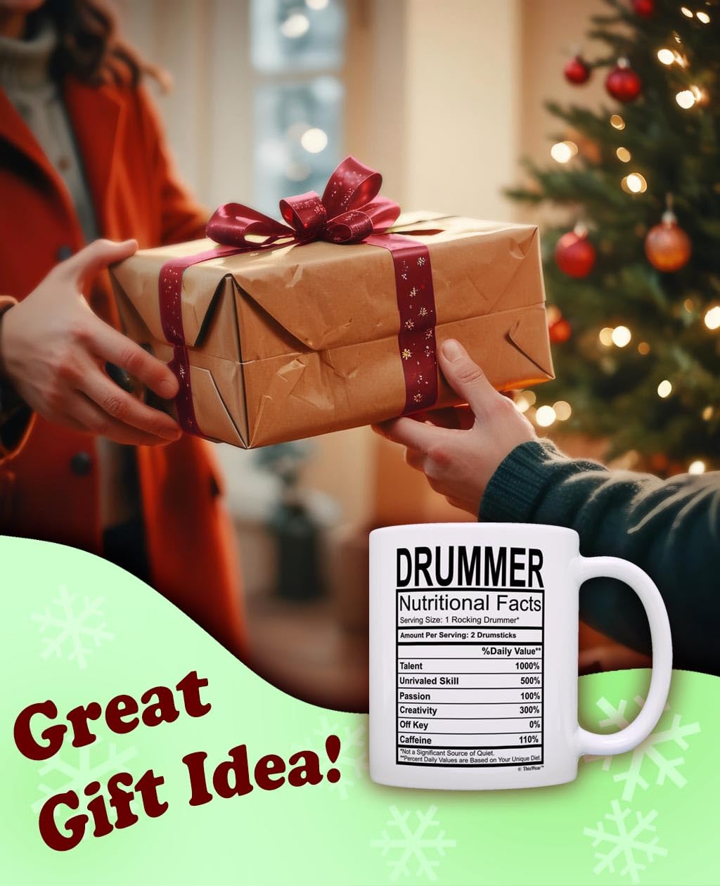 Marching Band Gifts Drummer Nutritional Facts Label Drums 2 Pack Gift 11Oz Ceramic Coffee Mugs Tea Cups White