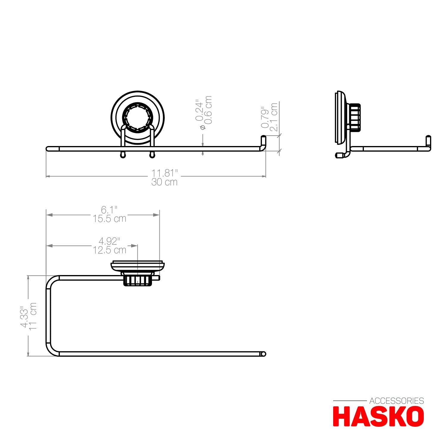 Hasko Accessories - Suction Cup Paper Towel Holder- Chrome Plated Stainless Steel Bar For Bathroom & Kitchen (Chrome)