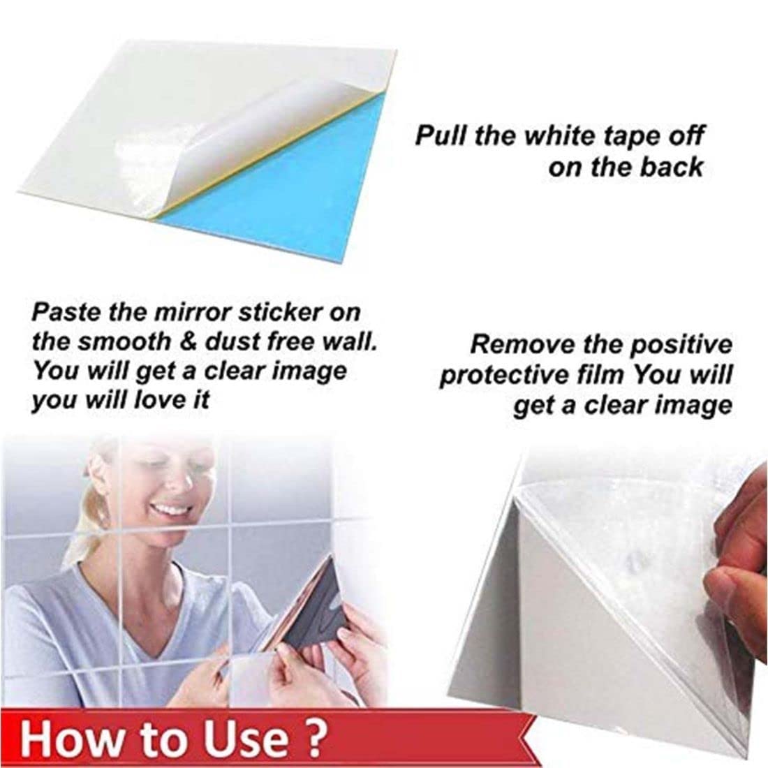 Meraki Mart Wall Stickers Square Non Glass 3D Acrylic Mirror Self Adhesive DIY Snake Tiles Wall Design Decor Art for Home, Bedro