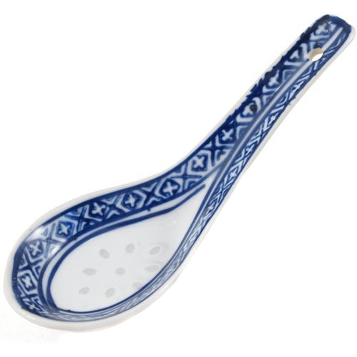 M.V. Trading Mt007 White Porcelain Blue Patterned Asian Soup Spoons, 5-Inch Long, 3/4-Ounce, Set Of 4