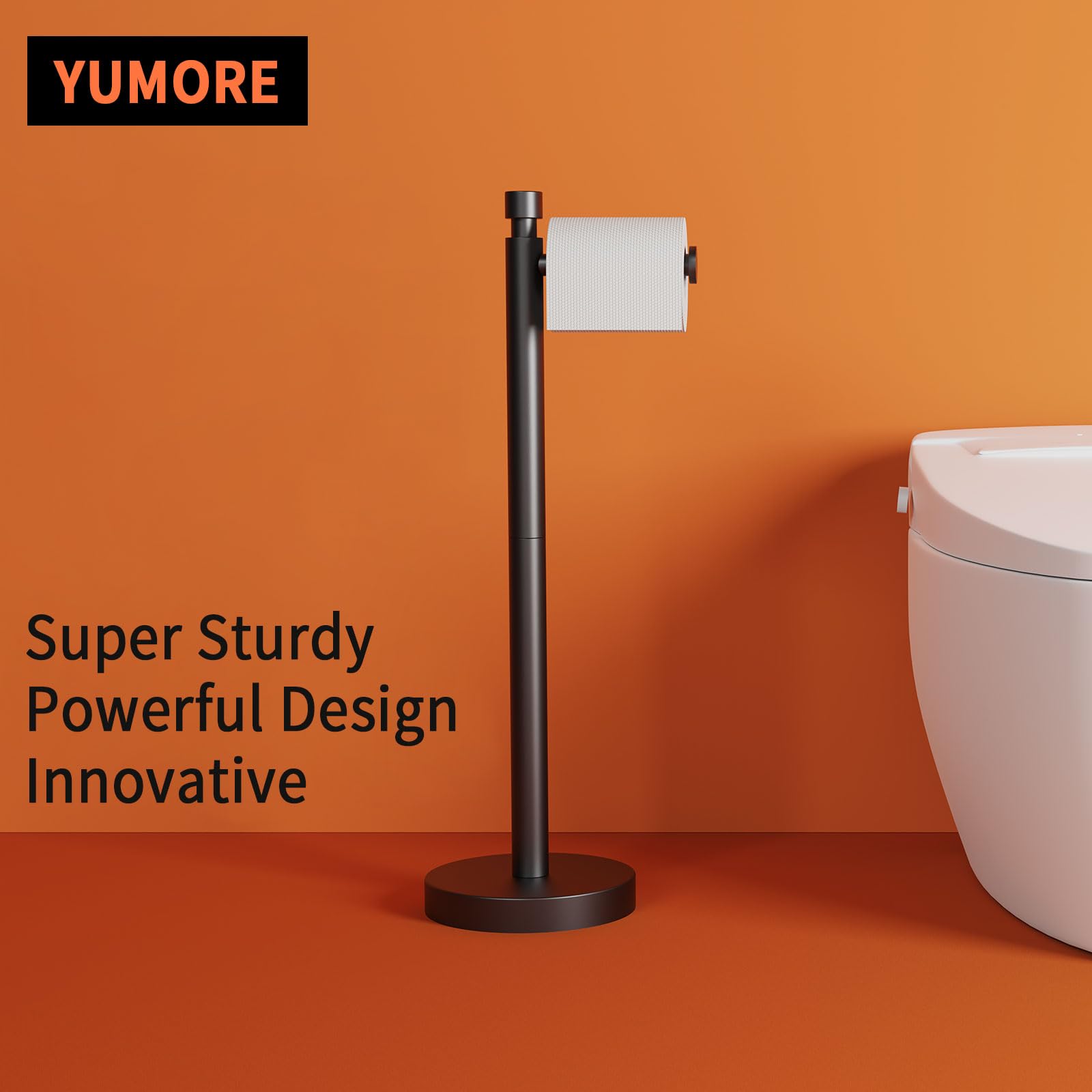 Yumore Toilet Paper Holder Stand Freestanding, Weighted And Sturdy Matte Black Stainless Steel Design With Non-Slip Cap, Rustpro