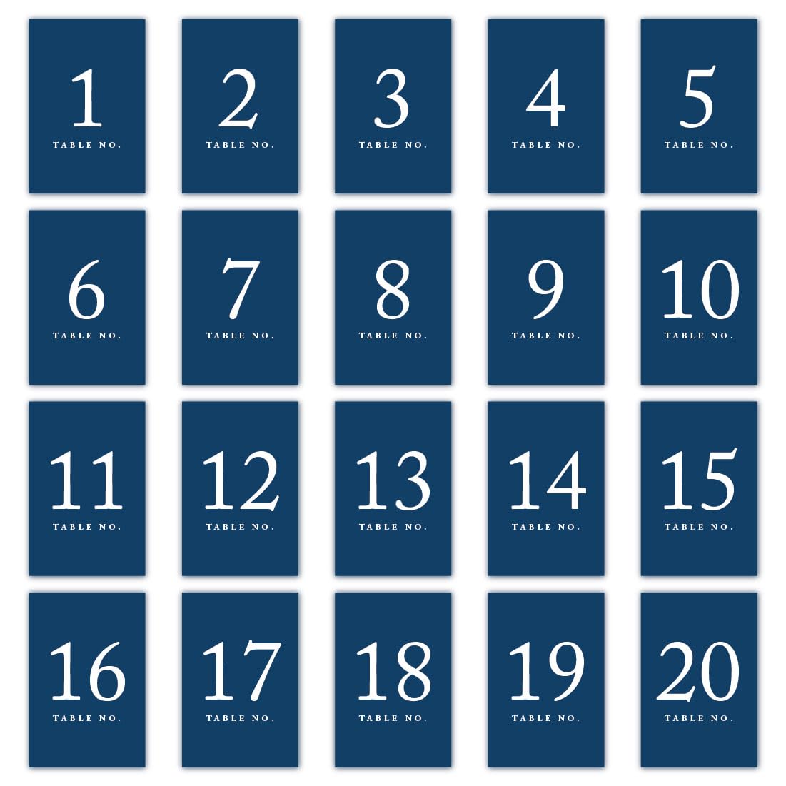 Andaz Press Table Numbers 1-20 On Perforated Paper, Navy Blue, 4X6-Inch Single Sided Sign, 1-Set, Graduation Table Numbers For W