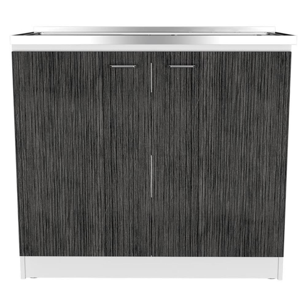 TUHOME Napoles Utility Sink  Two Shelves  Two-Door Cabinet  Countertop- White/Smoky Oak  For Kitchen Room