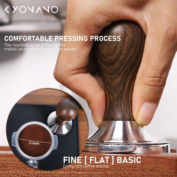 Kyonano Espresso Tamper 51Mm - Tamper With Chacate Preto Wood Handle -Coffee Tamper Espresso Press Plus Free Milk Frothing Pitch