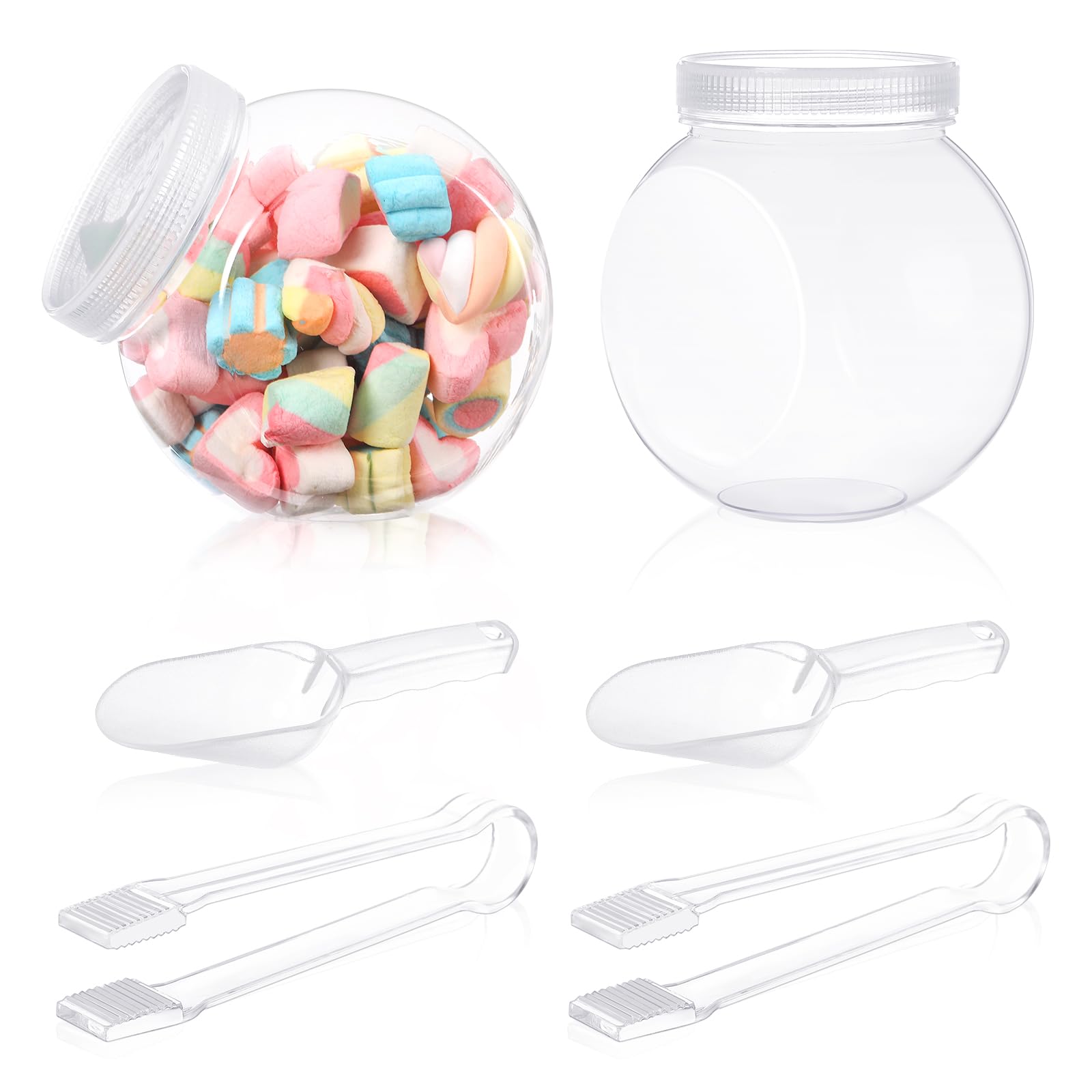 Sunnyray 6 Sets 51 Oz Plastic Candy Jars For Candy Buffet Candy Bar Containers For Party With Candy Scoops And Plastic Tongs Cle