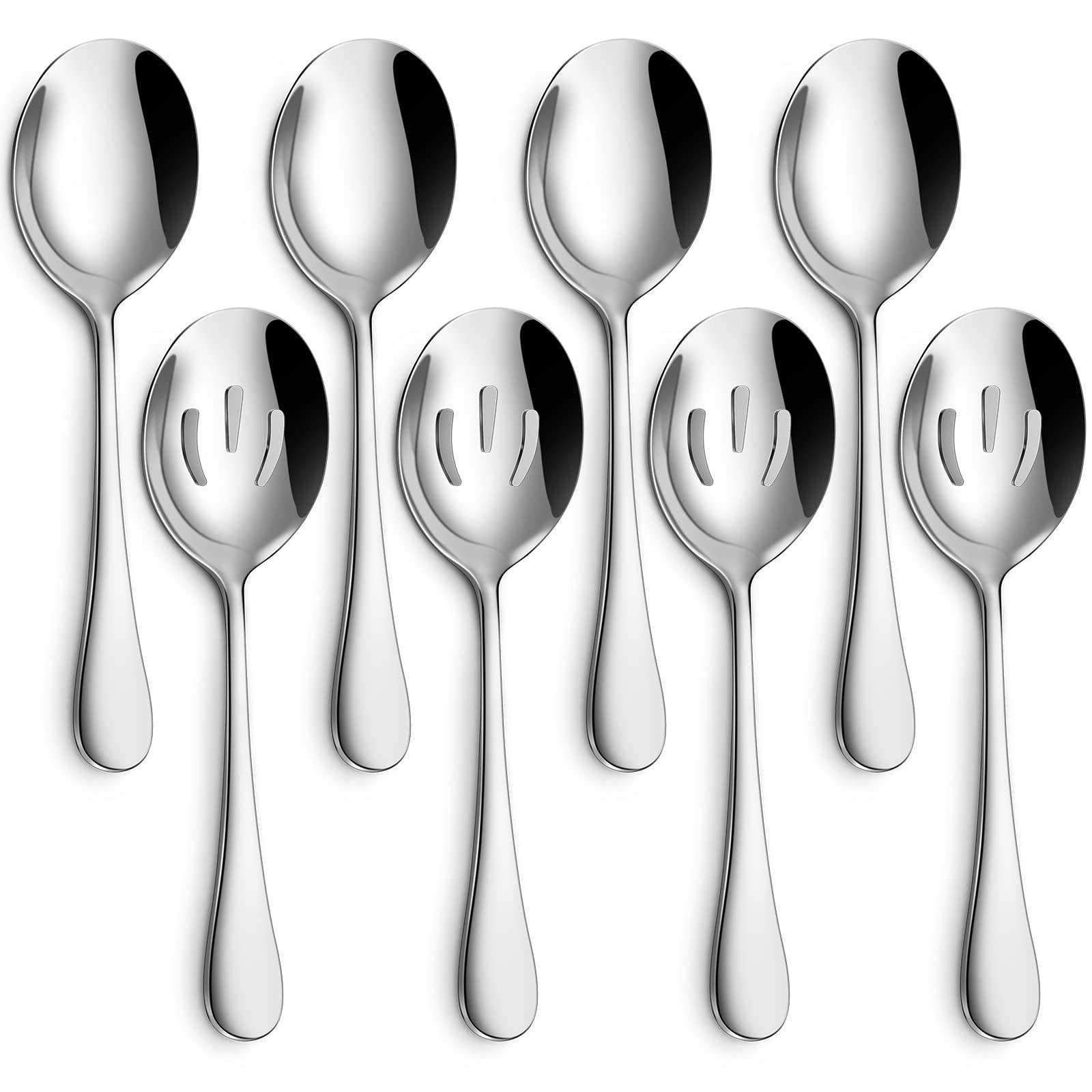 Hiware 8-Piece Serving Spoons Set - Includes 4 Serving Spoons And 4 Slotted Spoons, 18/8 Stainless Steel Buffet Serving Utensils