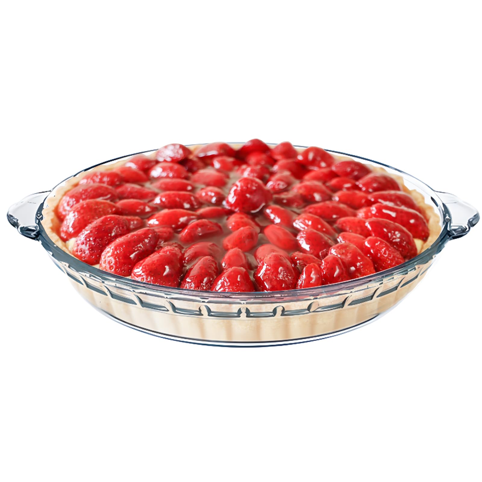 FEOOWV 1 Pack Round Glass Pie Pans for Baking Round Baking Dishes with Handles for Apple Pie Pumpkin Pie Salads (Clear 10in)
