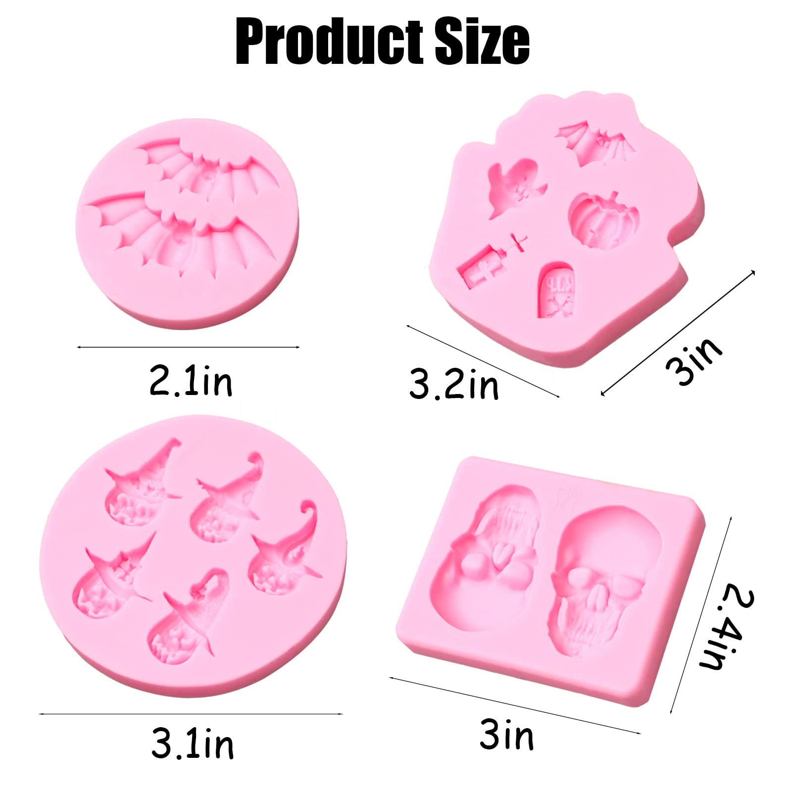 Halloween Cake Skull Fondant Molds 4 Pcs, Chocolate Pumpkin Bat Spider Silicone Mould For Halloween Cake Decorations Cake Decora