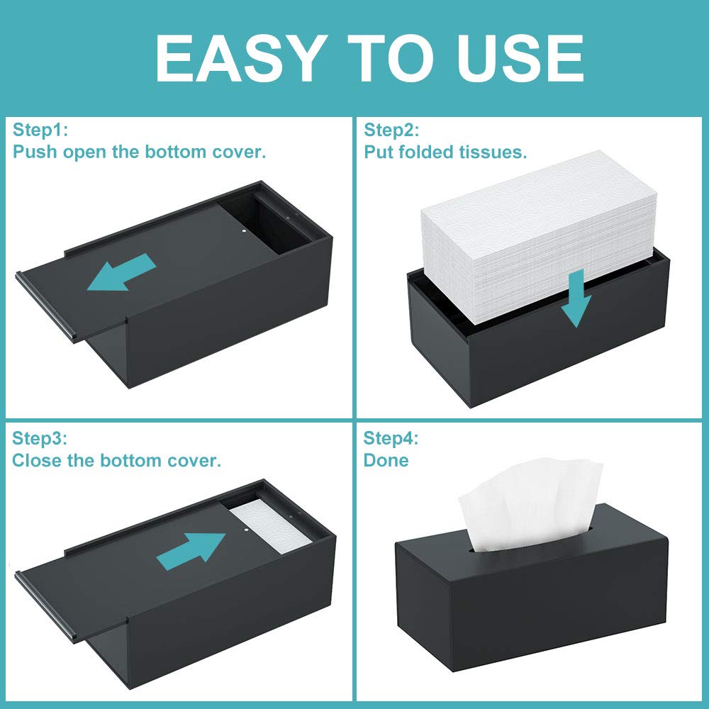 Hiimiei Acrylic Tissue Box Cover Tissue Holder Napkin Dispenser For Home Office Restaurant-Black