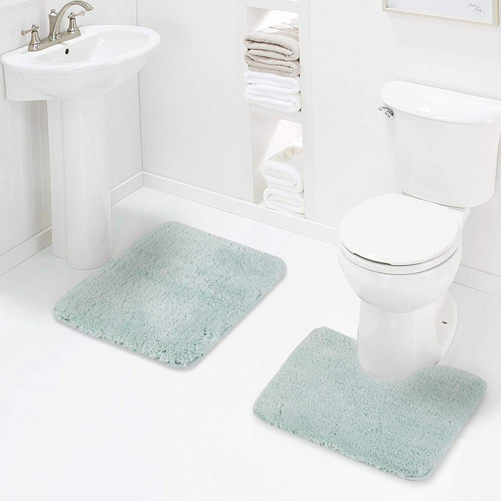 Walensee Shaggy 2 Piece Bath Rug Sets (Aqua) 20 X 24 U Shape Contour Rug & 20 X 32 Bathroom Rug Machine Wash/Dry Bath Mats For B