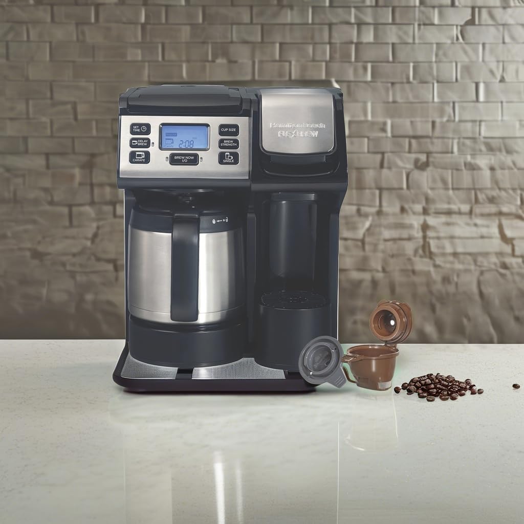 Hamilton Beach FlexBrew Trio Coffee Maker, 12-Cup Thermal Pot, Black & Stainless, K-Cup Pod & Ground Compatible, Model 49920