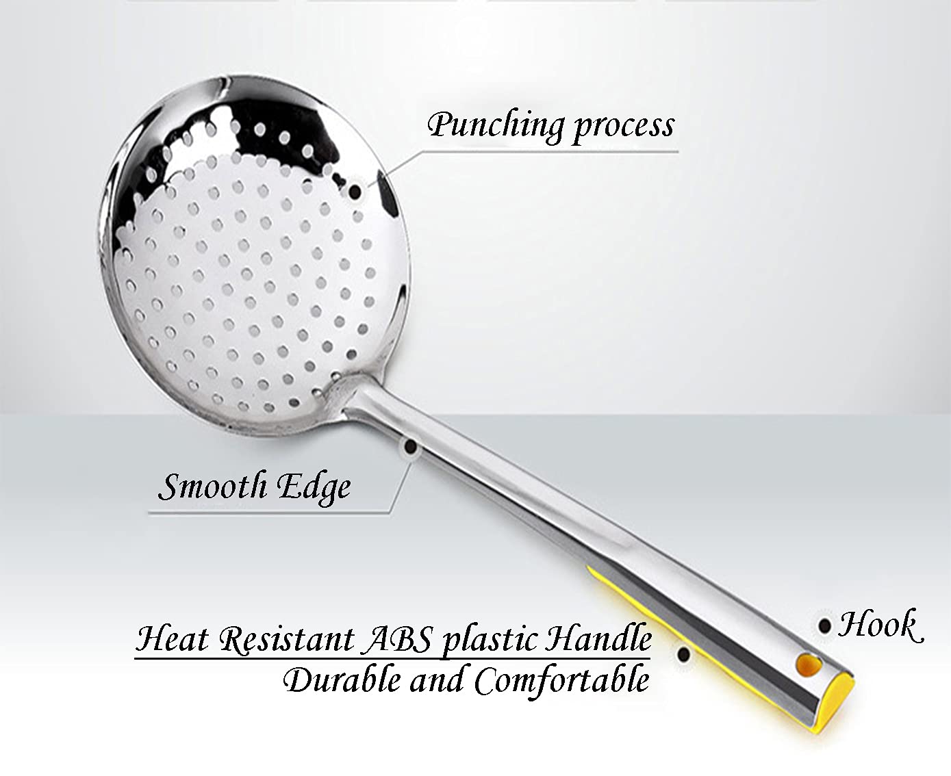 Tenta Kitchen Dia 12Cm Stainless Steel Skimmer/Slotted Spoon/Strainer Ladle With Abs Plastic Heat Resistant Handle
