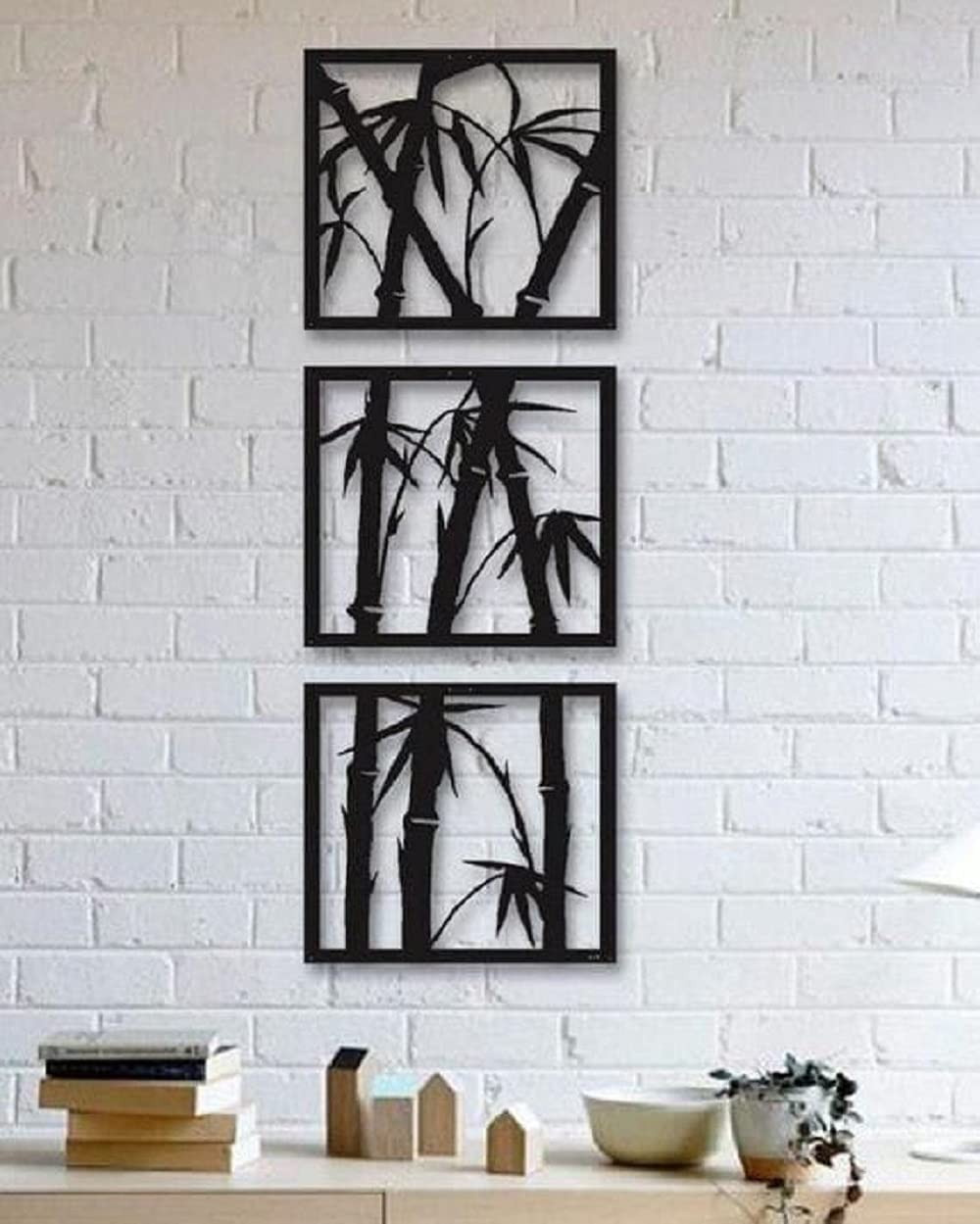 Triad basics Bamboo Wooden Wall Art, Wall Decor, Black wooden art home decor items for Livingroom Bedroom Kitchen Office Wall (2