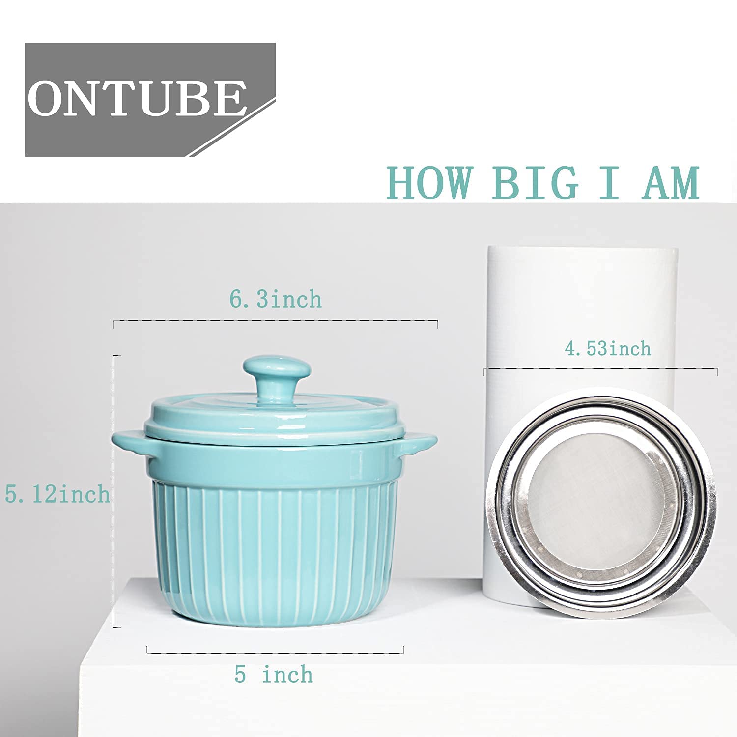 Ceramic Bacon Grease Container Keeper with Strainer  Frying Oil Storage Can   Turquoise