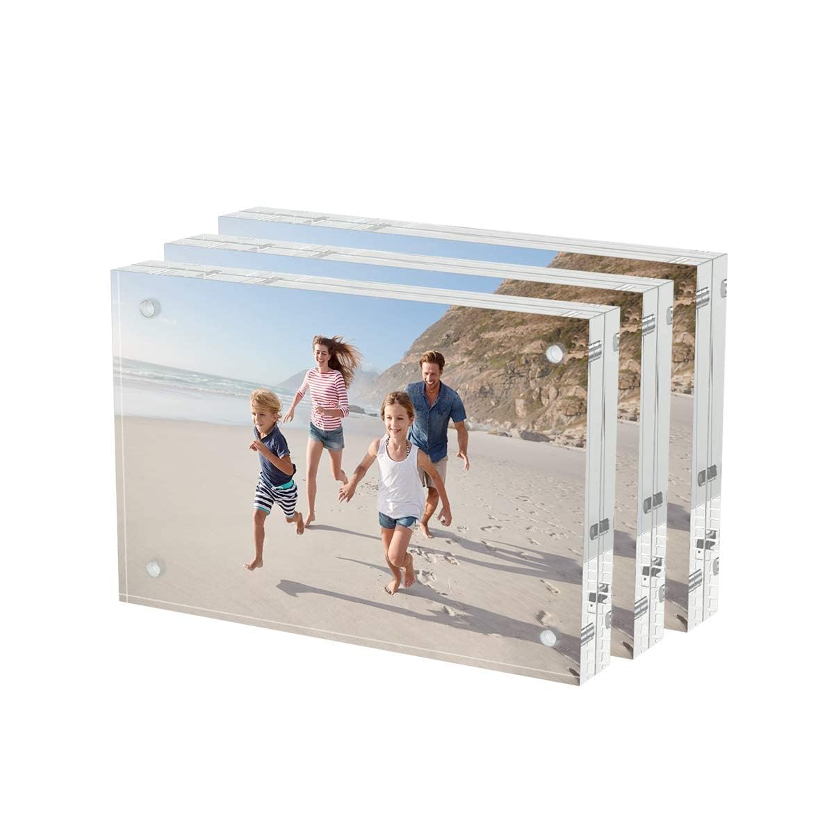 AITEE 4x6 Acrylic Picture Frames 3 Pack, 20% Thicker Block, Clear Picture Frames Freestanding Double Sided Magnetic Acrylic Luci