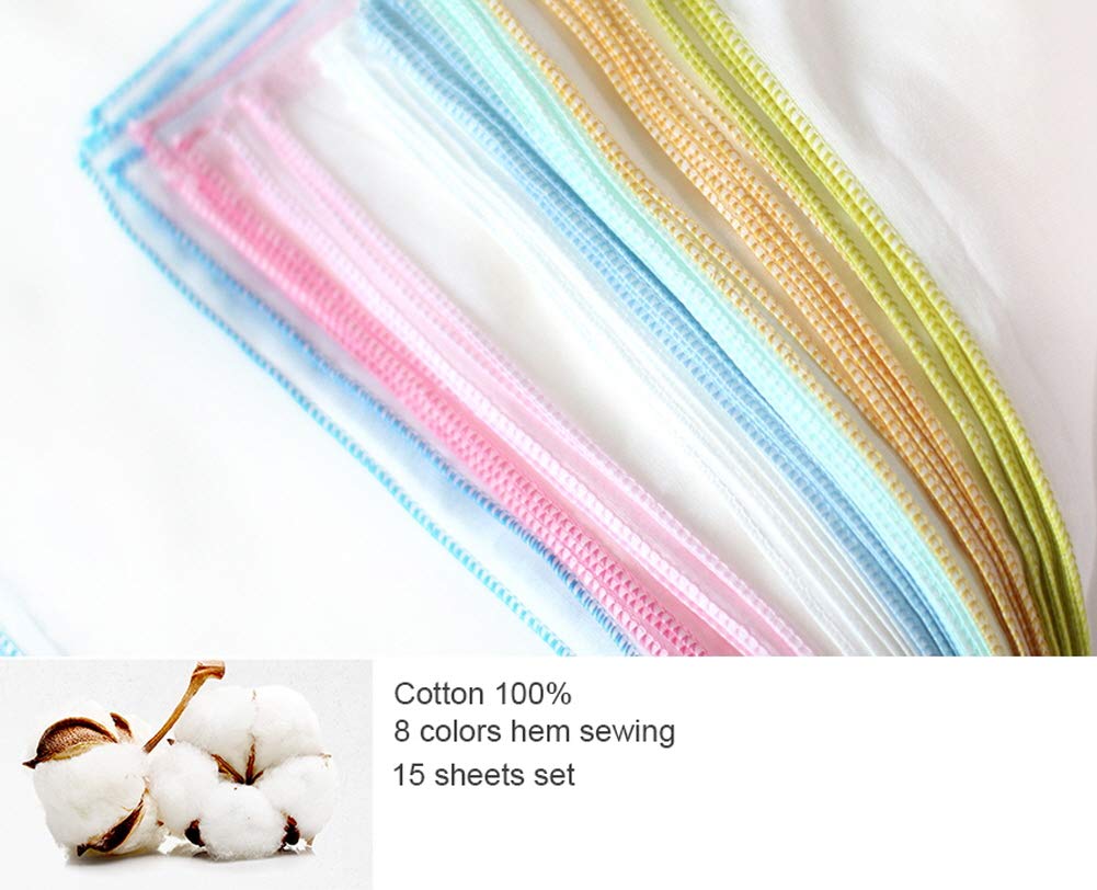 Angel-In-Moms [15 Packs] Natural Cotton 100% Soft Muslin Gauze Handkerchief, Face Washcloths, Makeup Remover Thin Towels, Wide S