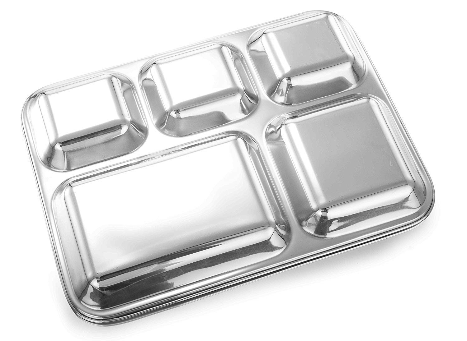 Khandekar Pack Of 2 Stainless Steel Lunch Plate, 5 Compartment Thali, Food Divided Plates, Dinner Plate Outdoor Camping And Ever