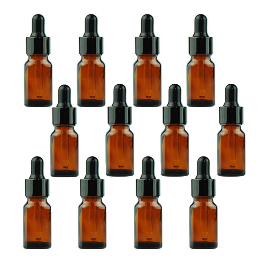 Erioctry 5Ml/10Ml Amber Glass Essential Oil Bottles And Eyed Dropper Black Caps Makeup Cosmetic Sample Container Boxes Of Glass