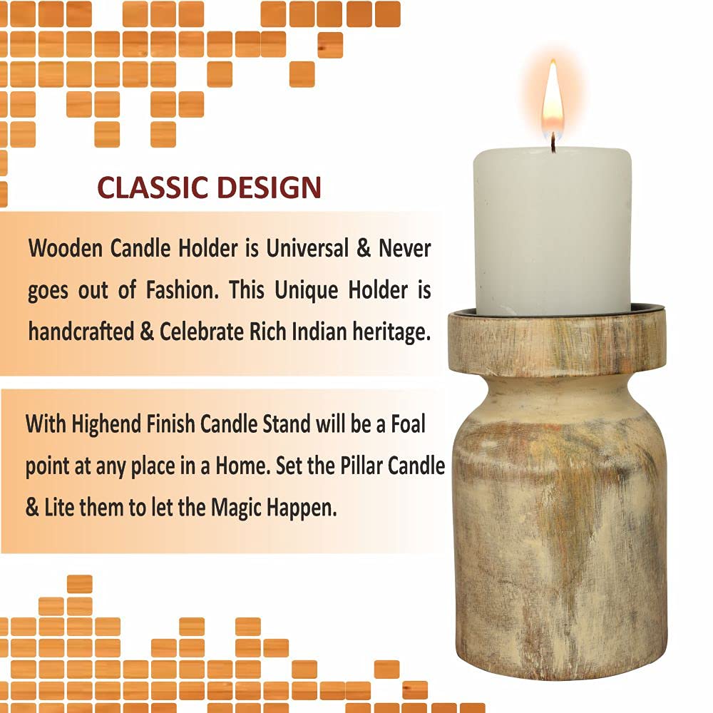 Papeer Humra Wooden Candle Stand/Holder for Christmas Home Dcor Tealight Diya Holder Mango Wood with Free Candle