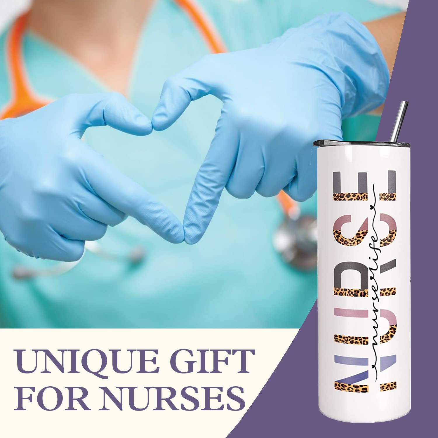 Nurse Tumbler With Lid And Straw,Nurse Life Cup School Leopard Nurse Coffee Mug,Cup,Water Bottle,Skinny Tumbler,Nurse Gifts For