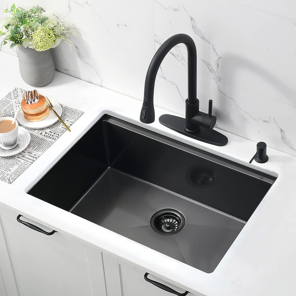 27 Inch Undermount Kitchen Sink Black-Bokaiya 27X19 Stainless Steel Undermount Kitchen Sink Black Workstation Kitchen Sink 16 Ga