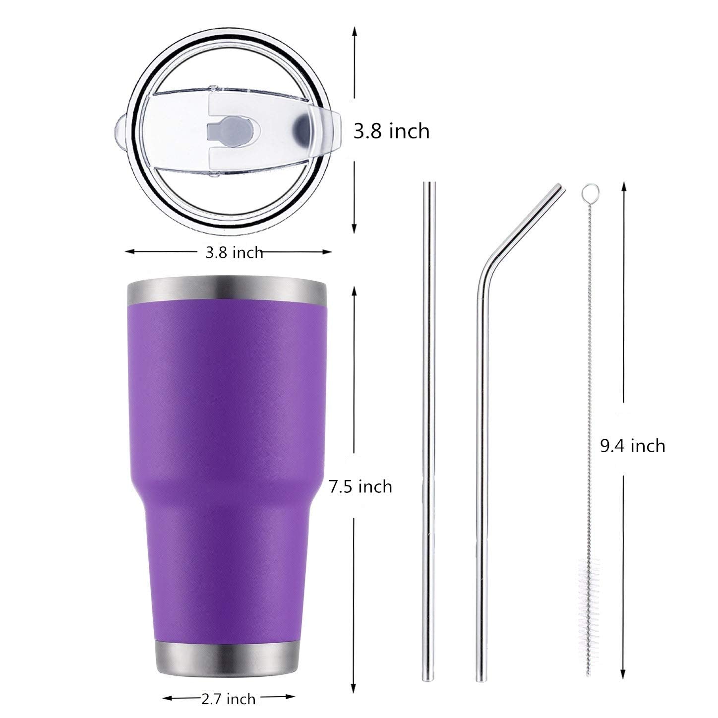 Ds 30Oz Purple Tumbler Stainless Steel Double Wall Vacuum Insulated Mug With Straw And Lid, Cleaning Brush For Cold And Hot Beve